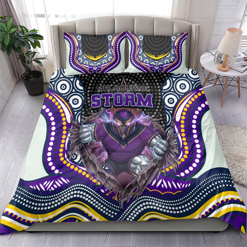 Melbourne Storm Bedding Set The Scream of Lightning Eyes - Indigenous Dot Ripping Effect