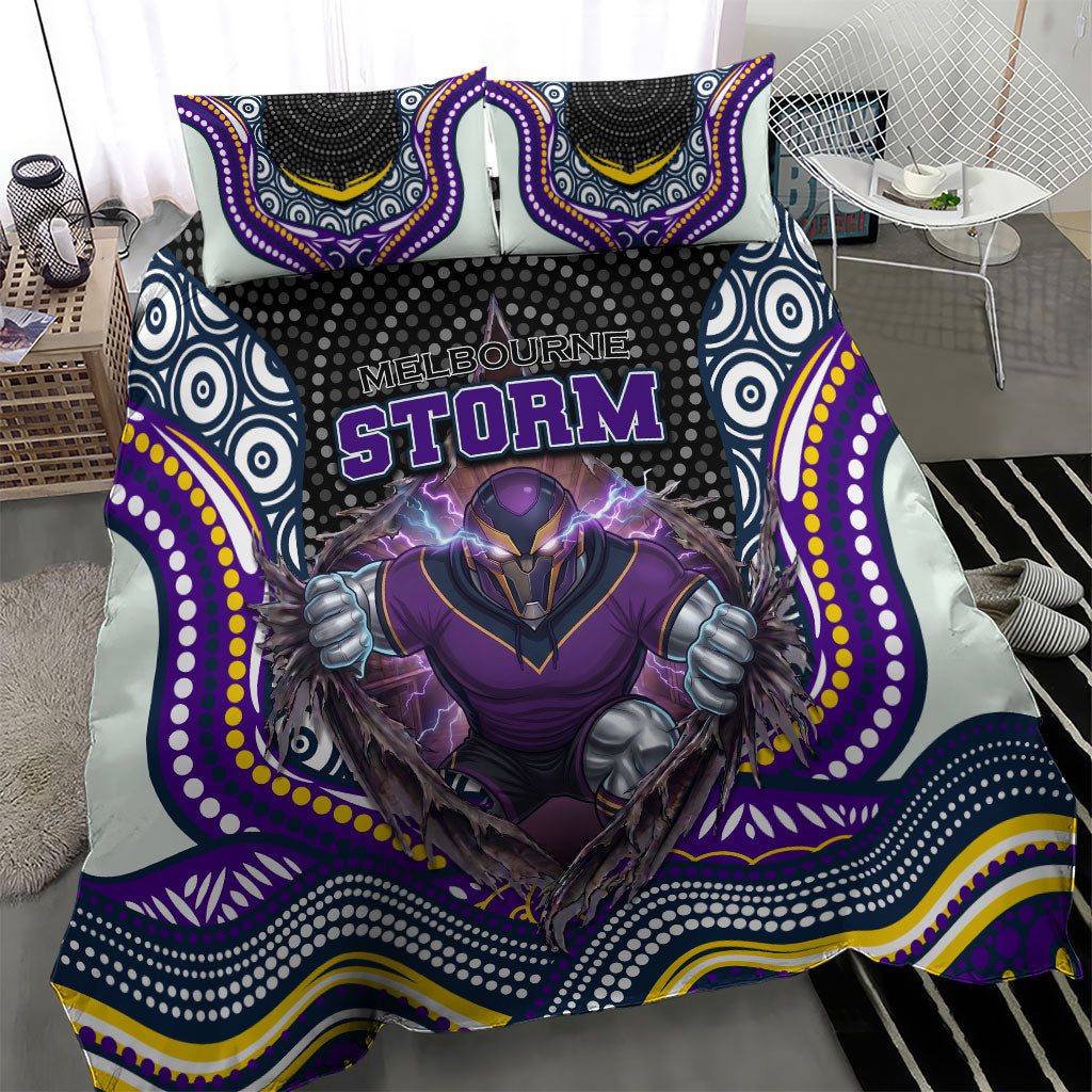 Melbourne Storm Bedding Set The Scream of Lightning Eyes - Indigenous Dot Ripping Effect