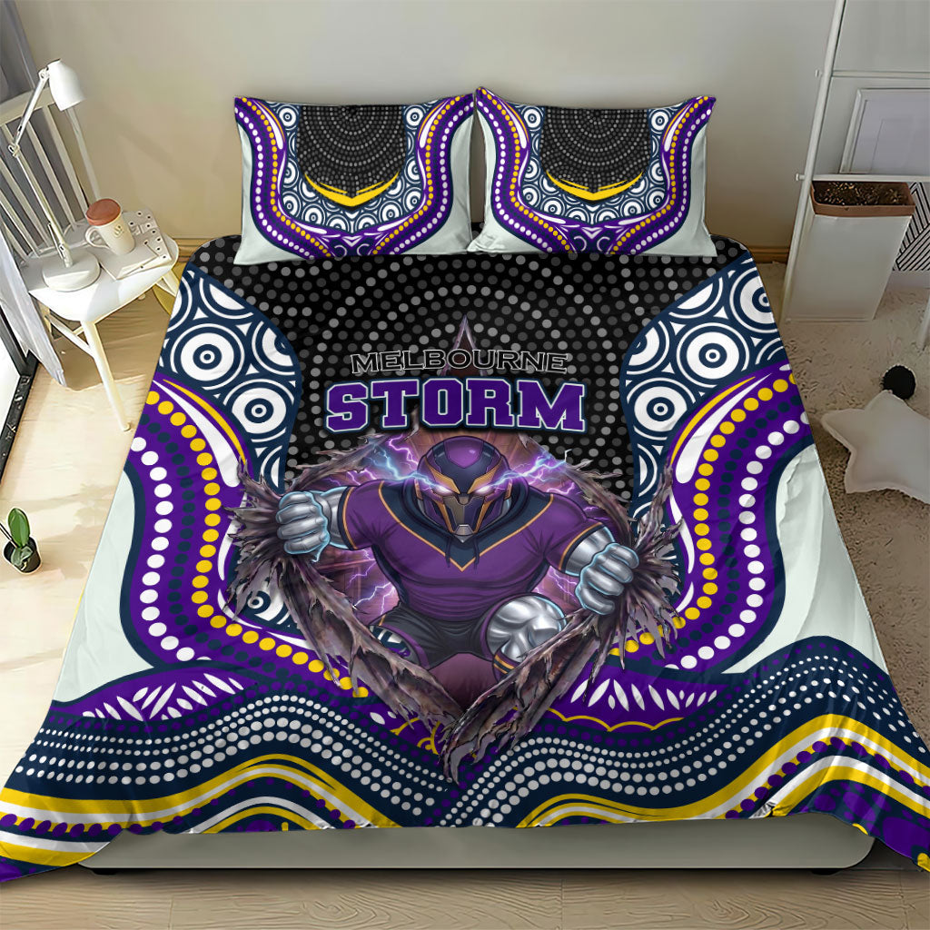 Melbourne Storm Bedding Set The Scream of Lightning Eyes - Indigenous Dot Ripping Effect