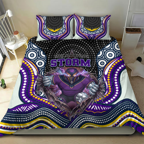 Melbourne Storm Bedding Set The Scream of Lightning Eyes - Indigenous Dot Ripping Effect