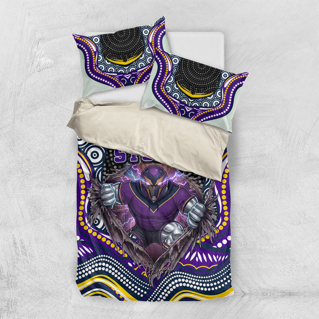 Melbourne Storm Bedding Set The Scream of Lightning Eyes - Indigenous Dot Ripping Effect