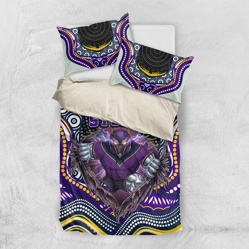 Melbourne Storm Bedding Set The Scream of Lightning Eyes - Indigenous Dot Ripping Effect