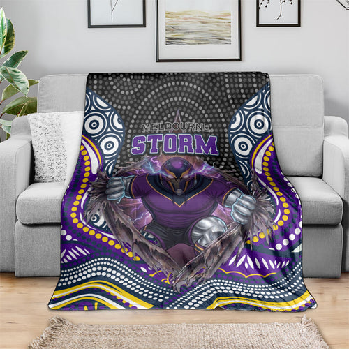 Melbourne Storm Blanket The Scream of Lightning Eyes - Indigenous Dot Ripping Effect
