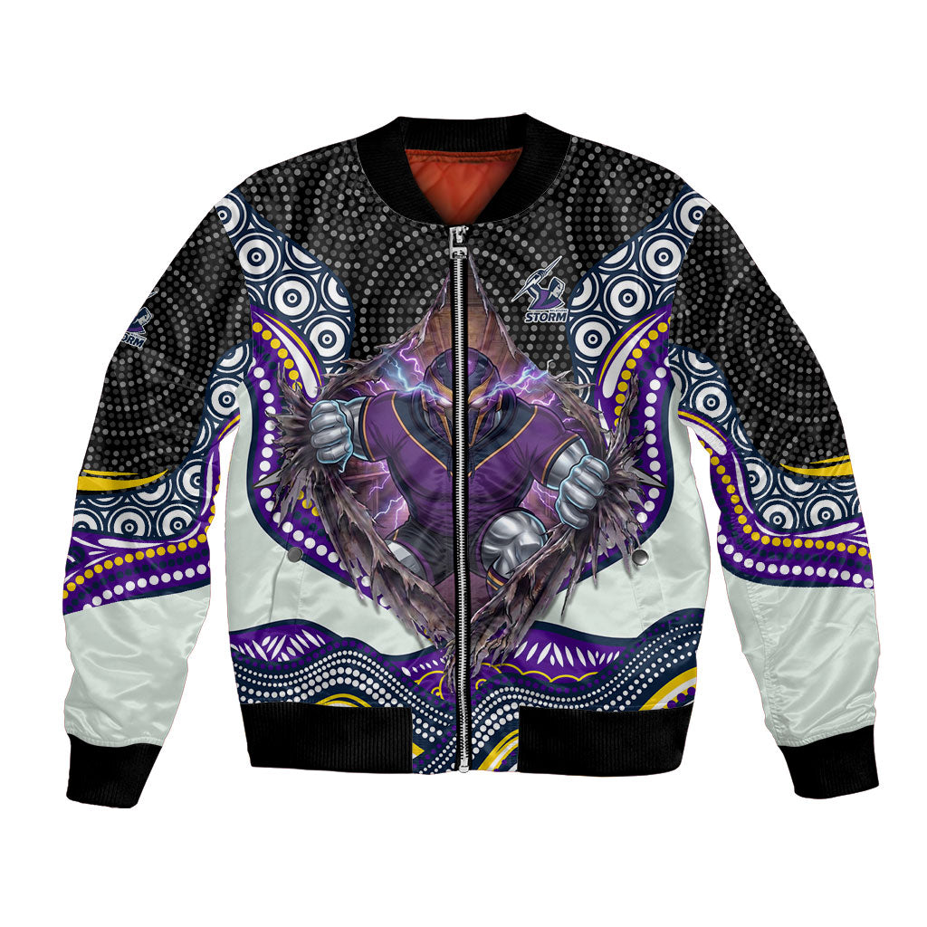 Melbourne Storm Bomber Jacket The Scream of Lightning Eyes - Indigenous Dot Ripping Effect