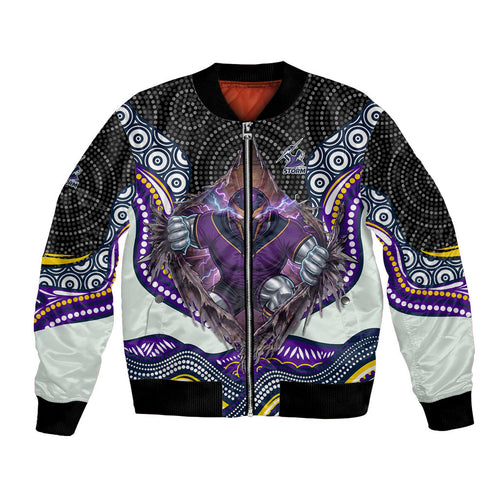Melbourne Storm Bomber Jacket The Scream of Lightning Eyes - Indigenous Dot Ripping Effect