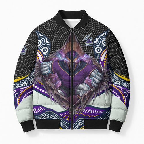 Melbourne Storm Bomber Puffer Jacket The Scream of Lightning Eyes - Indigenous Dot Ripping Effect