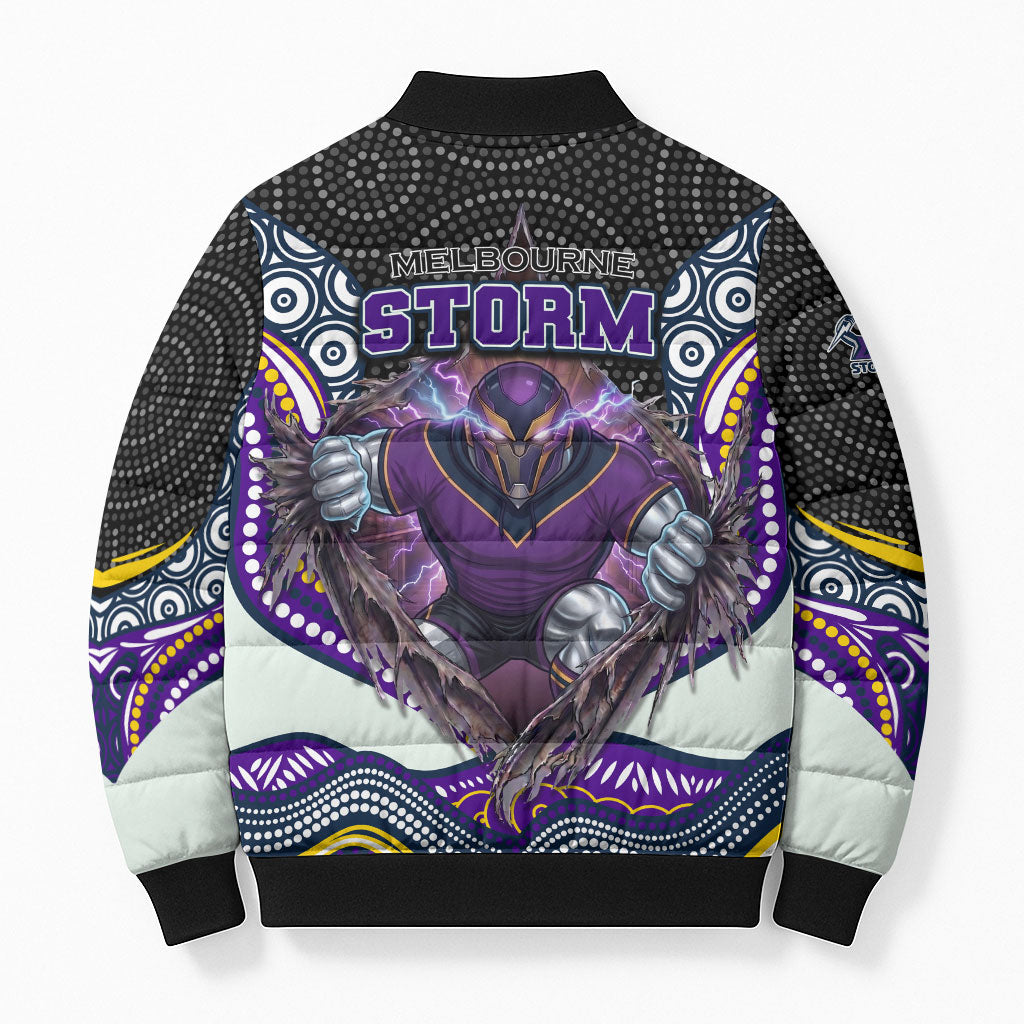 Melbourne Storm Bomber Puffer Jacket The Scream of Lightning Eyes - Indigenous Dot Ripping Effect