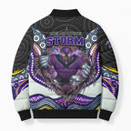 Melbourne Storm Bomber Puffer Jacket The Scream of Lightning Eyes - Indigenous Dot Ripping Effect