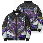 Melbourne Storm Bomber Puffer Jacket The Scream of Lightning Eyes - Indigenous Dot Ripping Effect