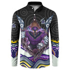 Melbourne Storm Button Sweatshirt The Scream of Lightning Eyes - Indigenous Dot Ripping Effect