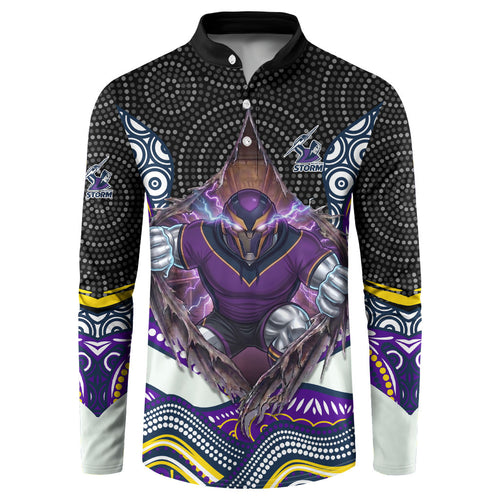Melbourne Storm Button Sweatshirt The Scream of Lightning Eyes - Indigenous Dot Ripping Effect