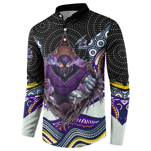 Melbourne Storm Button Sweatshirt The Scream of Lightning Eyes - Indigenous Dot Ripping Effect