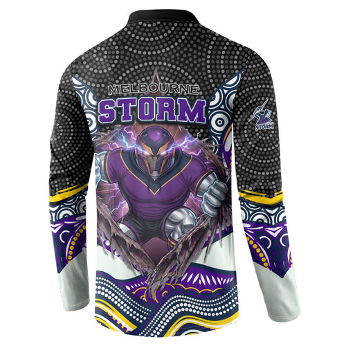 Melbourne Storm Button Sweatshirt The Scream of Lightning Eyes - Indigenous Dot Ripping Effect