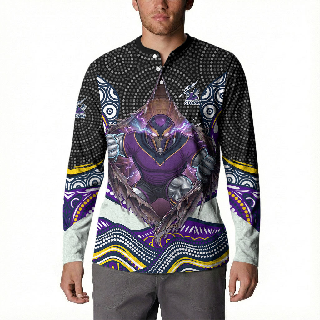 Melbourne Storm Button Sweatshirt The Scream of Lightning Eyes - Indigenous Dot Ripping Effect