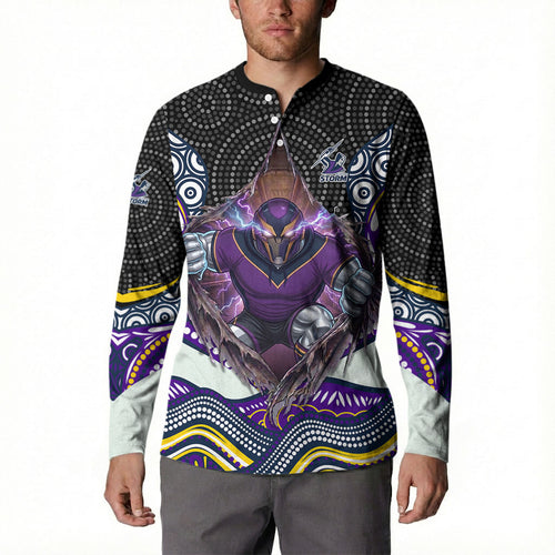 Melbourne Storm Button Sweatshirt The Scream of Lightning Eyes - Indigenous Dot Ripping Effect