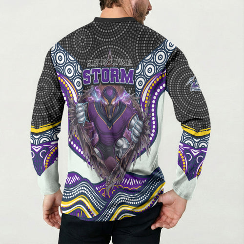 Melbourne Storm Button Sweatshirt The Scream of Lightning Eyes - Indigenous Dot Ripping Effect
