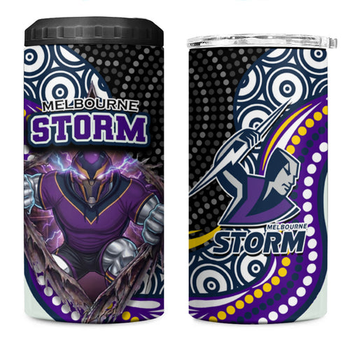 Melbourne Storm 4 in 1 Can Cooler Tumbler The Scream of Lightning Eyes - Indigenous Dot Ripping Effect