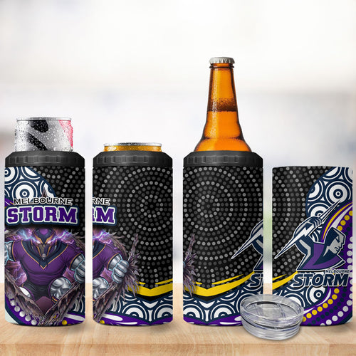 Melbourne Storm 4 in 1 Can Cooler Tumbler The Scream of Lightning Eyes - Indigenous Dot Ripping Effect