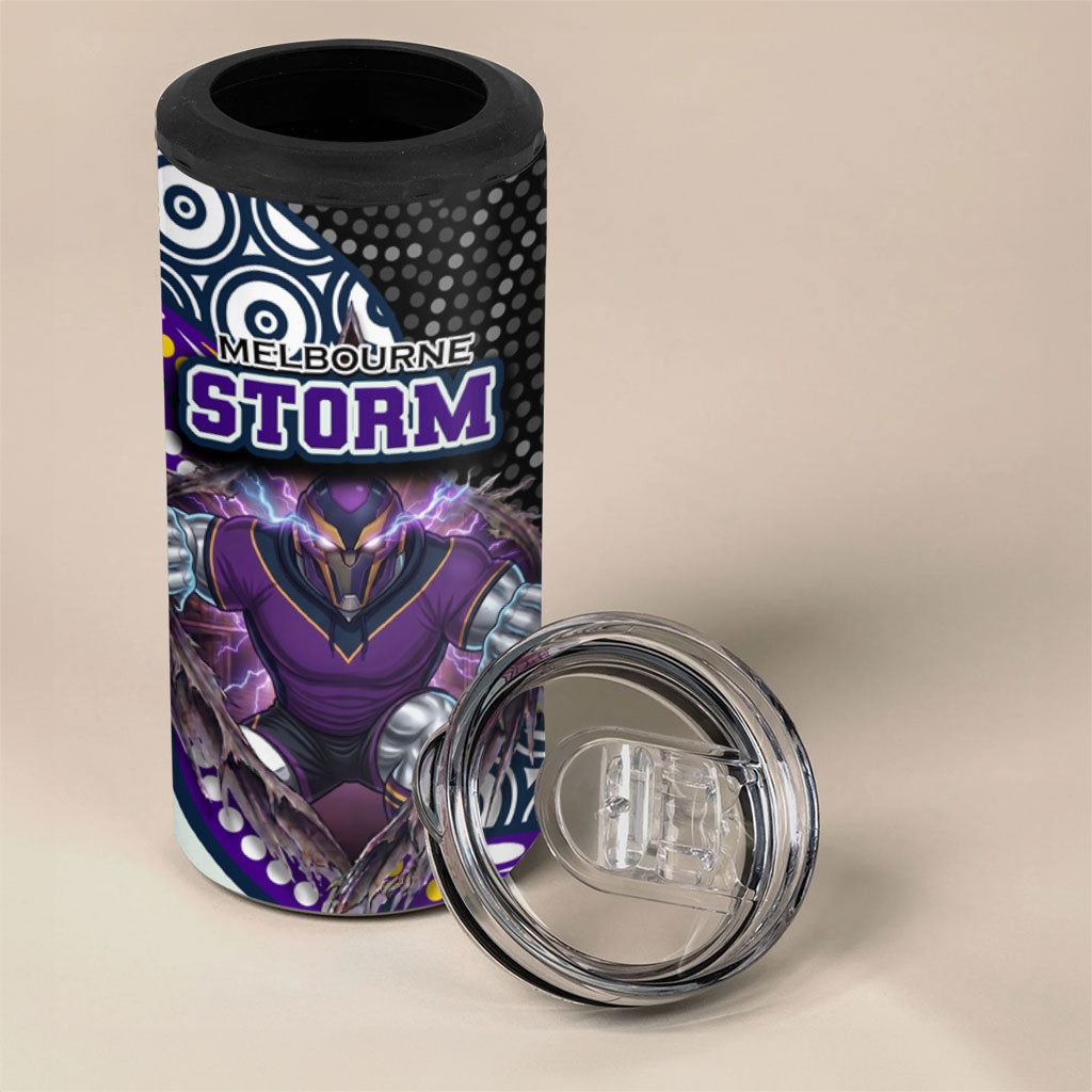 Melbourne Storm 4 in 1 Can Cooler Tumbler The Scream of Lightning Eyes - Indigenous Dot Ripping Effect