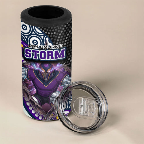 Melbourne Storm 4 in 1 Can Cooler Tumbler The Scream of Lightning Eyes - Indigenous Dot Ripping Effect