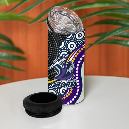 Melbourne Storm 4 in 1 Can Cooler Tumbler The Scream of Lightning Eyes - Indigenous Dot Ripping Effect