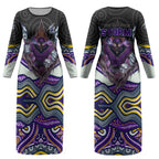 Melbourne Storm Couples Matching Long Sleeve Bodycon Dress and Hawaiian Shirt The Scream of Lightning Eyes - Indigenous Dot Ripping Effect