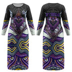 Melbourne Storm Couples Matching Long Sleeve Bodycon Dress and Long Sleeve Button Shirt The Scream of Lightning Eyes - Indigenous Dot Ripping Effect