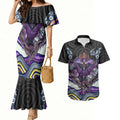 Melbourne Storm Couples Matching Mermaid Dress and Hawaiian Shirt The Scream of Lightning Eyes - Indigenous Dot Ripping Effect