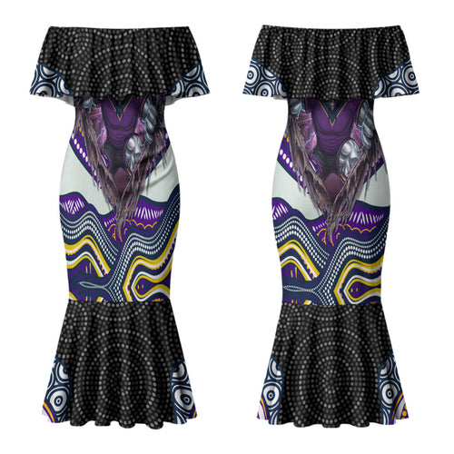 Melbourne Storm Couples Matching Mermaid Dress and Hawaiian Shirt The Scream of Lightning Eyes - Indigenous Dot Ripping Effect