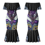 Melbourne Storm Couples Matching Mermaid Dress and Long Sleeve Button Shirt The Scream of Lightning Eyes - Indigenous Dot Ripping Effect