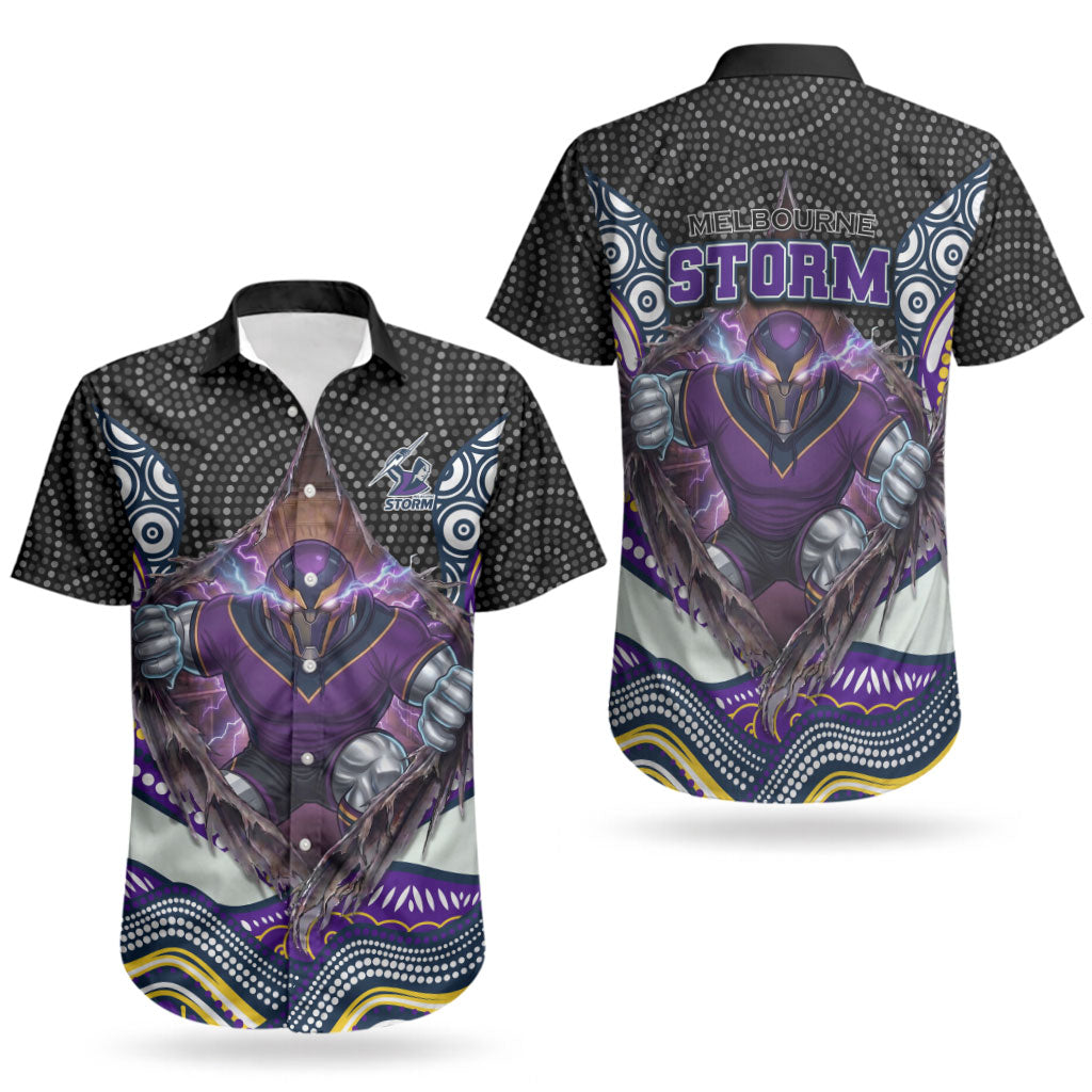 Melbourne Storm Couples Matching Off Shoulder Maxi Dress and Hawaiian Shirt The Scream of Lightning Eyes - Indigenous Dot Ripping Effect