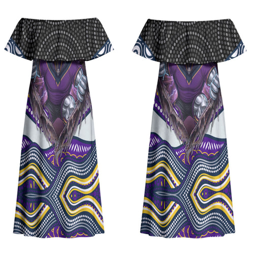 Melbourne Storm Couples Matching Off Shoulder Maxi Dress and Hawaiian Shirt The Scream of Lightning Eyes - Indigenous Dot Ripping Effect