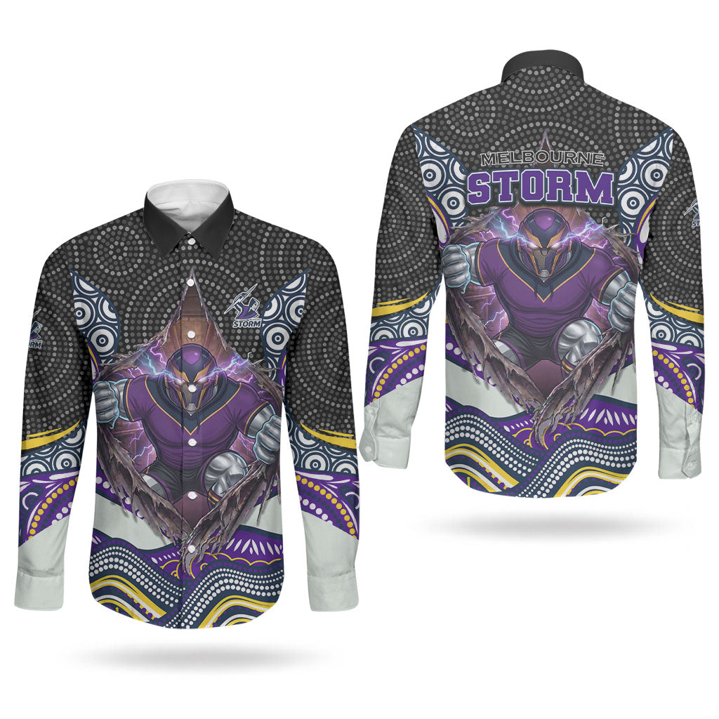 Melbourne Storm Couples Matching Off Shoulder Maxi Dress and Long Sleeve Button Shirt The Scream of Lightning Eyes - Indigenous Dot Ripping Effect