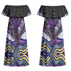Melbourne Storm Couples Matching Off Shoulder Maxi Dress and Long Sleeve Button Shirt The Scream of Lightning Eyes - Indigenous Dot Ripping Effect
