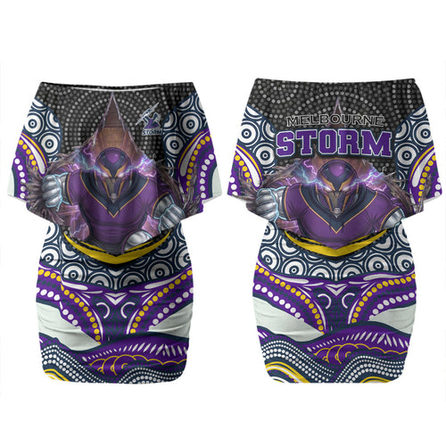 Melbourne Storm Couples Matching Off Shoulder Short Dress and Hawaiian Shirt The Scream of Lightning Eyes - Indigenous Dot Ripping Effect