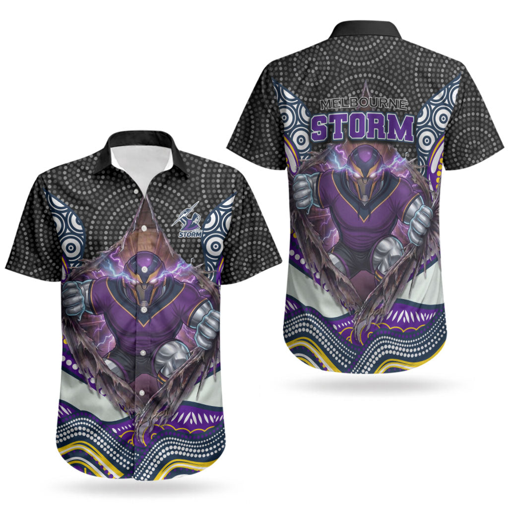 Melbourne Storm Couples Matching Off Shoulder Short Dress and Hawaiian Shirt The Scream of Lightning Eyes - Indigenous Dot Ripping Effect