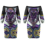Melbourne Storm Couples Matching Off The Shoulder Long Sleeve Dress and Hawaiian Shirt The Scream of Lightning Eyes - Indigenous Dot Ripping Effect