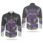 Melbourne Storm Couples Matching Off The Shoulder Long Sleeve Dress and Long Sleeve Button Shirt The Scream of Lightning Eyes - Indigenous Dot Ripping Effect