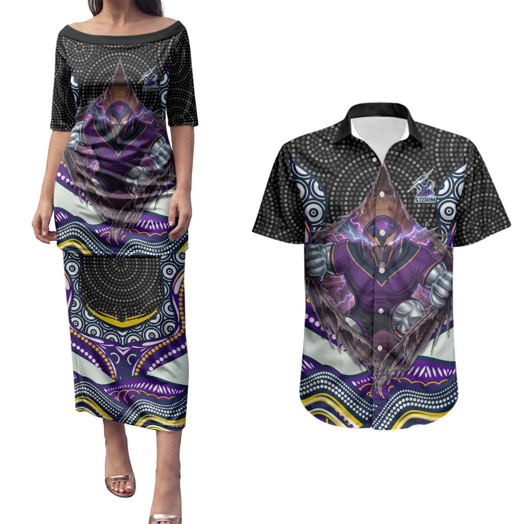 Melbourne Storm Couples Matching Puletasi and Hawaiian Shirt The Scream of Lightning Eyes - Indigenous Dot Ripping Effect