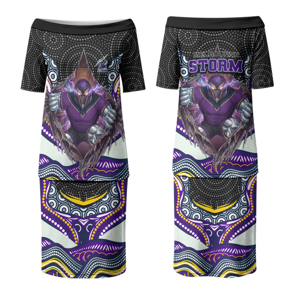 Melbourne Storm Couples Matching Puletasi and Hawaiian Shirt The Scream of Lightning Eyes - Indigenous Dot Ripping Effect