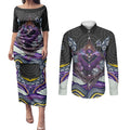 Melbourne Storm Couples Matching Puletasi and Long Sleeve Button Shirt The Scream of Lightning Eyes - Indigenous Dot Ripping Effect