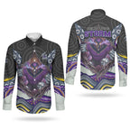Melbourne Storm Couples Matching Short Sleeve Bodycon Dress and Long Sleeve Button Shirt The Scream of Lightning Eyes - Indigenous Dot Ripping Effect