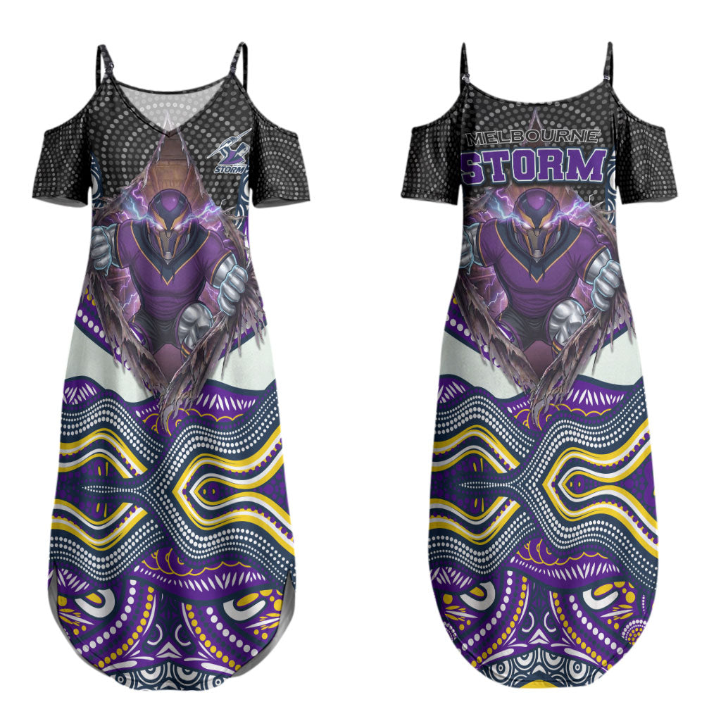 Melbourne Storm Couples Matching Summer Maxi Dress and Hawaiian Shirt The Scream of Lightning Eyes - Indigenous Dot Ripping Effect