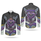 Melbourne Storm Couples Matching Summer Maxi Dress and Long Sleeve Button Shirt The Scream of Lightning Eyes - Indigenous Dot Ripping Effect