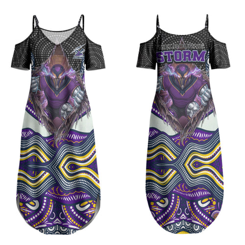 Melbourne Storm Couples Matching Summer Maxi Dress and Long Sleeve Button Shirt The Scream of Lightning Eyes - Indigenous Dot Ripping Effect