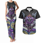 Melbourne Storm Couples Matching Tank Maxi Dress and Hawaiian Shirt The Scream of Lightning Eyes - Indigenous Dot Ripping Effect
