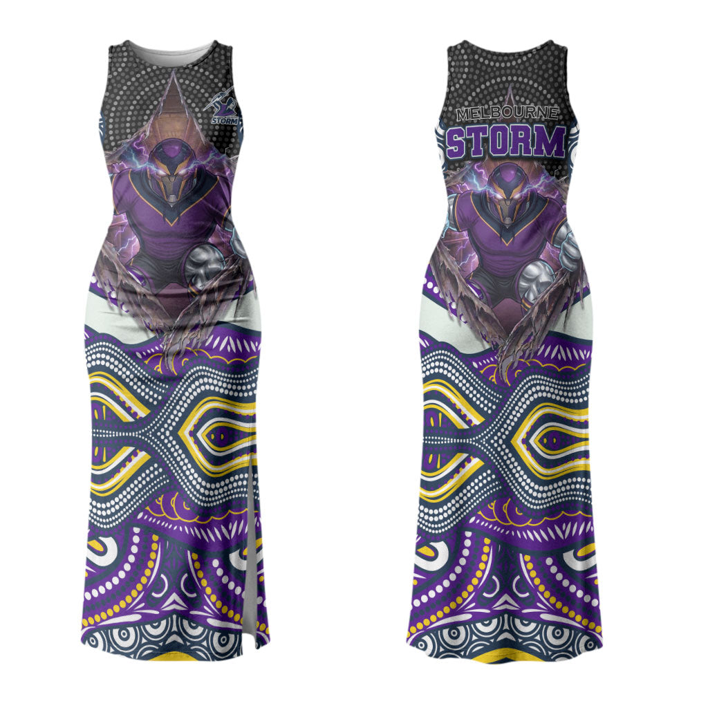 Melbourne Storm Couples Matching Tank Maxi Dress and Hawaiian Shirt The Scream of Lightning Eyes - Indigenous Dot Ripping Effect