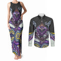 Melbourne Storm Couples Matching Tank Maxi Dress and Long Sleeve Button Shirt The Scream of Lightning Eyes - Indigenous Dot Ripping Effect