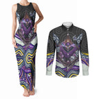 Melbourne Storm Couples Matching Tank Maxi Dress and Long Sleeve Button Shirt The Scream of Lightning Eyes - Indigenous Dot Ripping Effect