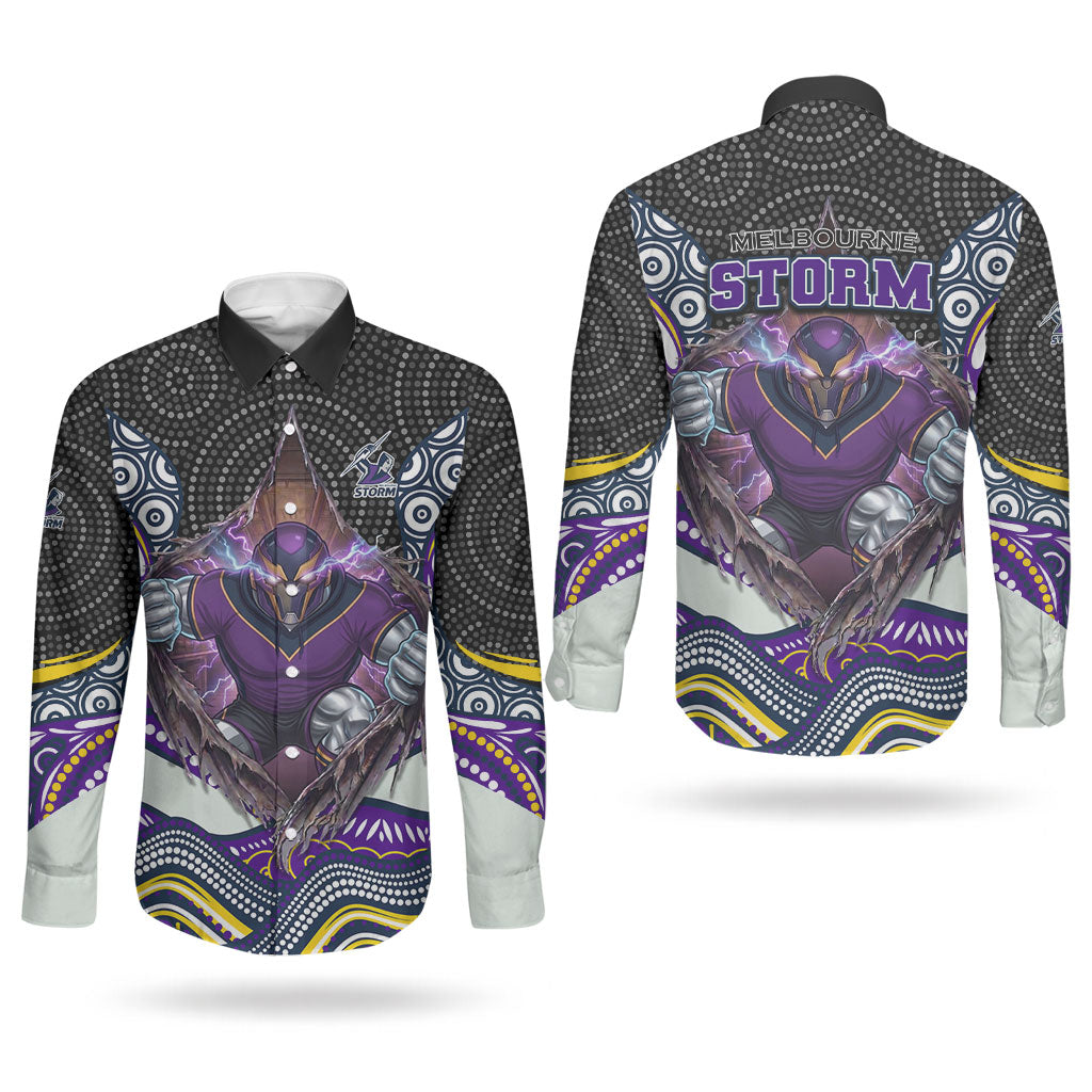Melbourne Storm Couples Matching Tank Maxi Dress and Long Sleeve Button Shirt The Scream of Lightning Eyes - Indigenous Dot Ripping Effect